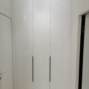 Стильный шкаф распашными глянцевыми дверями